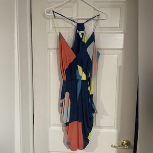 Bcbgeneration Womens Multi Color Block V Neck Slip Dress With Pockets Size Large